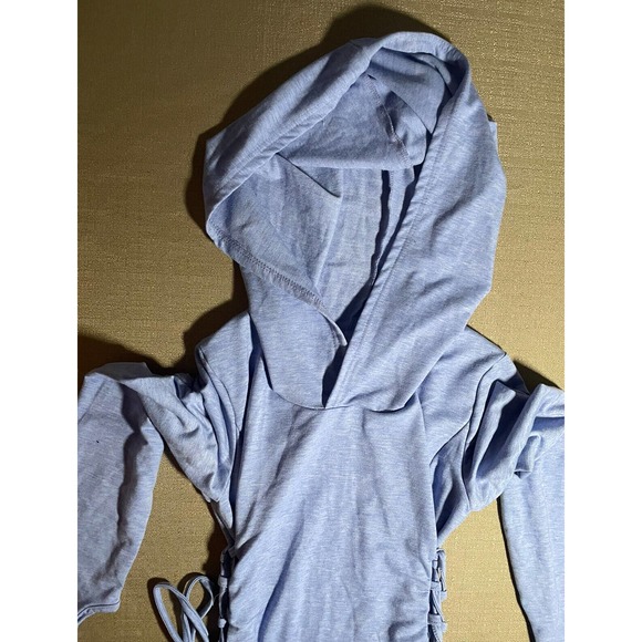 Unbranded Women's Big Hood High Low Dress Light Blue Lace Up Sides Thumb Holes - Picture 6 of 6